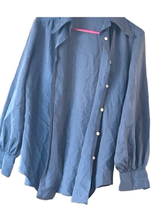 Unbranded Tops - Women’s Preppy Deep Navy Blue Collared Long Sleeve Button-Down Shirt 14